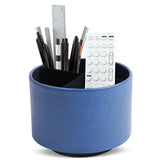 Hennaja Round Leather Art Supply Organizer,Remote Control Holder,360 Degree Spinning,Multi-Functional Pencil Holder,4 Compartmen