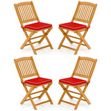 Tangkula 4 Pieces Folding Outdoor Dining Chairs, Acacia Wood Patio Chairs with Soft Cushions, Slatted Backrests and Seats, Outdo
