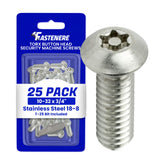 Fastenere Torx Security Machine Screws 1032 x 3/4 (25Pack) Stainless Steel, TamperResistant, Button Head Screws, Bolt Scre