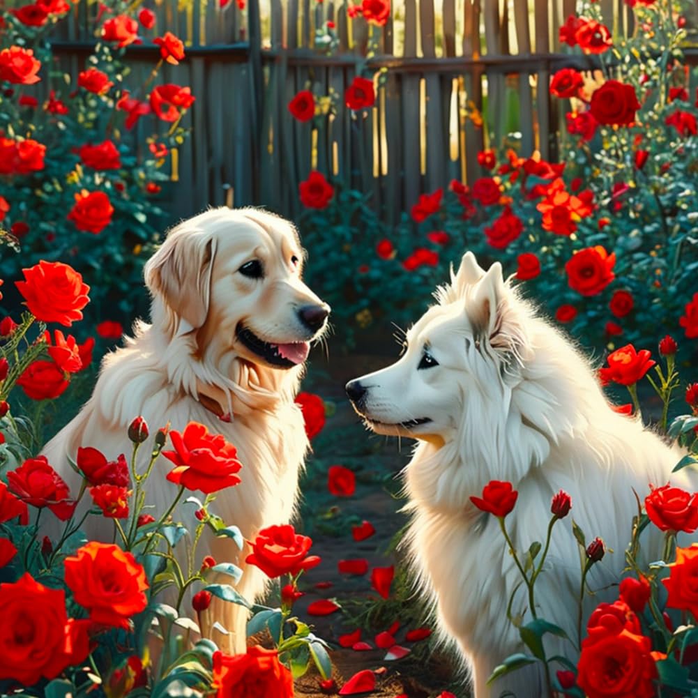 hill froeistung Dog Diamond Art Painting Kits for Adults,Flower Diamond Art for Beginners, 5D DIY Full Drill Round Gem Art Craft