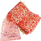 brown leaf 12X9 Cm Transparent Red Printed Organza Potli Bags Jewellery Pouch Best for Wedding Diwali Rakhi Party Supply Birthda