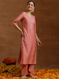 Libas Women'S Silk Blend Kurta Sets (Gs933_Peach