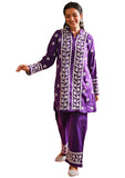 Anni Designer Women'S Cotton Blend Straight Chikankari Embroidered Kurta With Palazzo Set (Lko Purple_L_Purple_Large),Purple,L