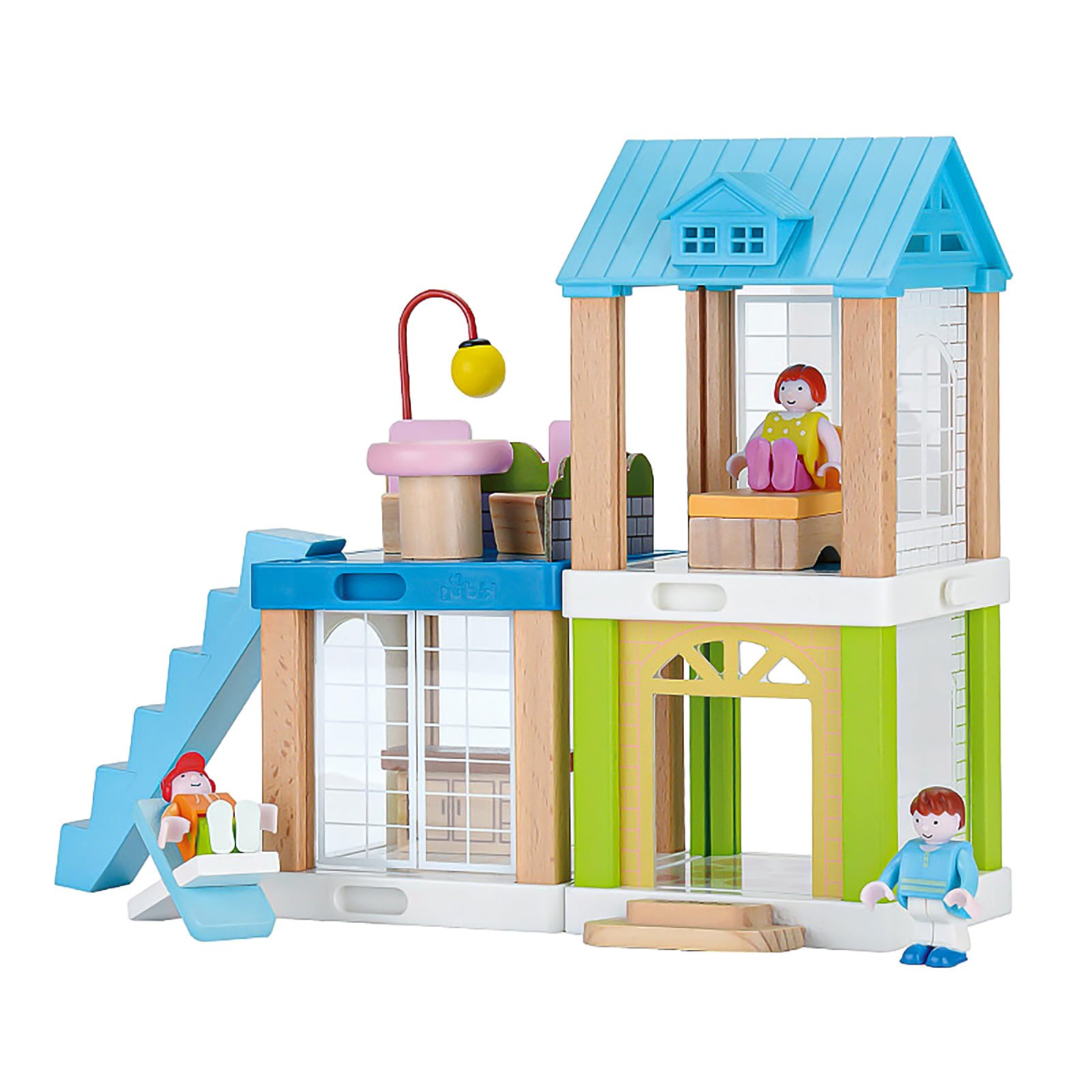 37-Piece Small Wooden Dollhouse, 3-Room DIY Doll House for Toddlers with 3 Movable Dolls, Dollhouse Furniture Accessories, Birth