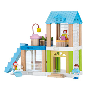 37-Piece Small Wooden Dollhouse, 3-Room DIY Doll House for Toddlers with 3 Movable Dolls, Dollhouse Furniture Accessories, Birth