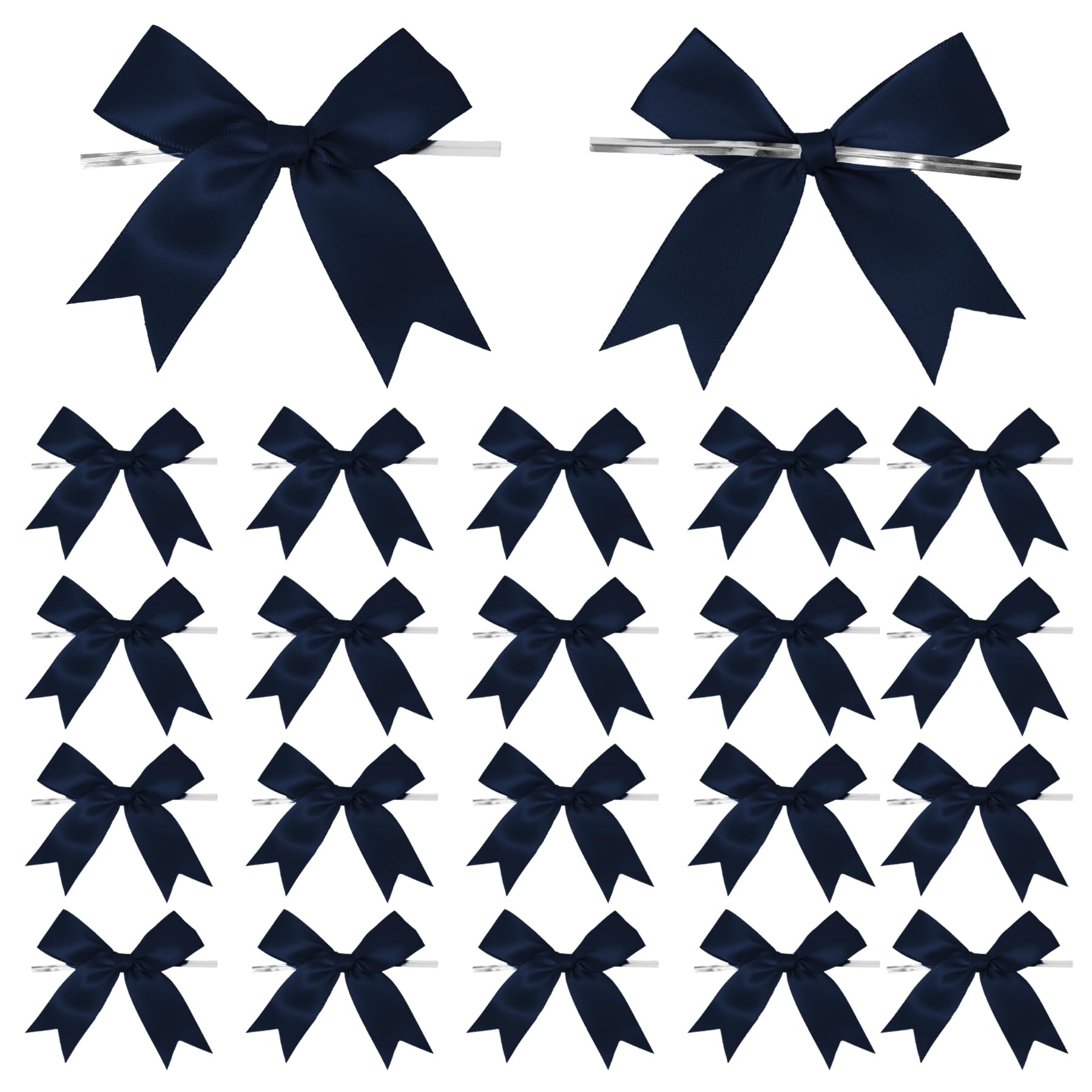 50 Counts Navy Blue Twist Tie Bows 3.1 Pre-Tied Satin Ribbon Bow Decor Mini Twist Tie Bows for Gift Wrapping Treat Bags Cake Bri