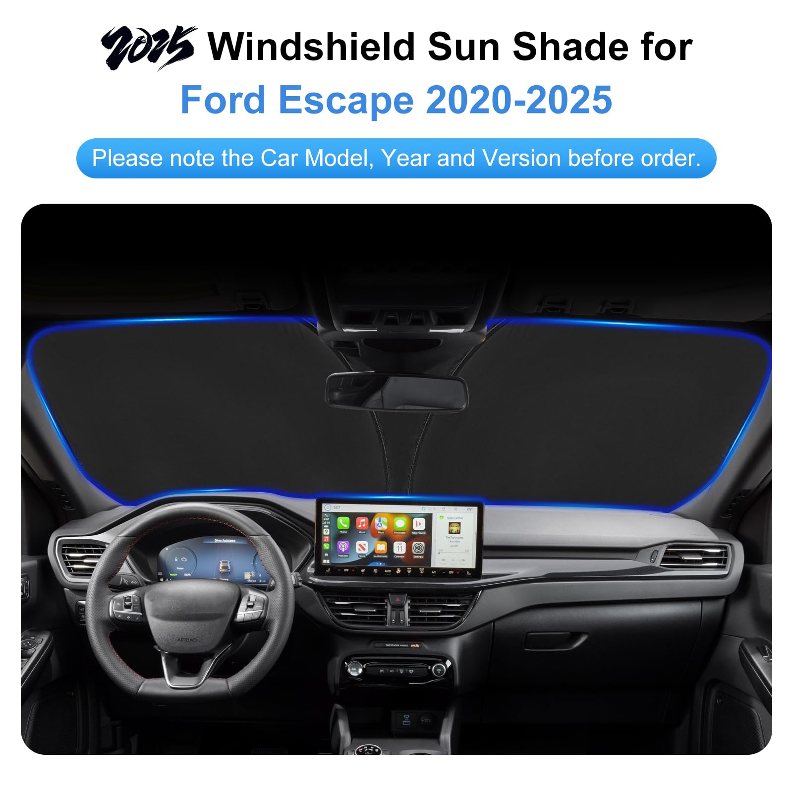Car Sun Shade for 2020-2025 Ford Escape Accessories Windshield Sunshade Cover Front Window Shade Custom Fit Escape Sun Visor Pro