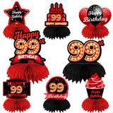 Happy 99th Birthday Red and Black Table Honeycomb Centerpieces Balloons Theme Decor Table Decorations Table Toppers for Girls Wo