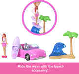 Barbie Mini Barbieland Doll & Toy Vehicle Set, 1.5-Inch Doll & Beach Convertible With Color-Change, Plus Beach Accessory