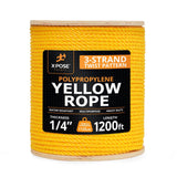 Yellow Twisted Polypropylene Rope, 1/4 Thickness x 1200' Length Heavy Duty Poly Ropes for Outdoor and Marine Use, Yellow Rope fo