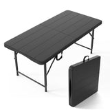 VINGLI 4 FT Plastic Folding Camping Table,3-Level Adjustable Height, Portable in/Outdoor Party Picnic Dining Desk,Off-White Gard