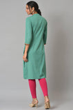 W For Woman Light Green Synthetic Geometric Printed Kurta With Glitter Detail Green 3Xl