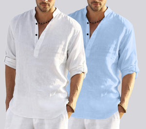Bellstone Men'S Cotton Blend Solid Regular Dress Shirt (Kurta800Combo_White_Skyblue_M Sky Blue