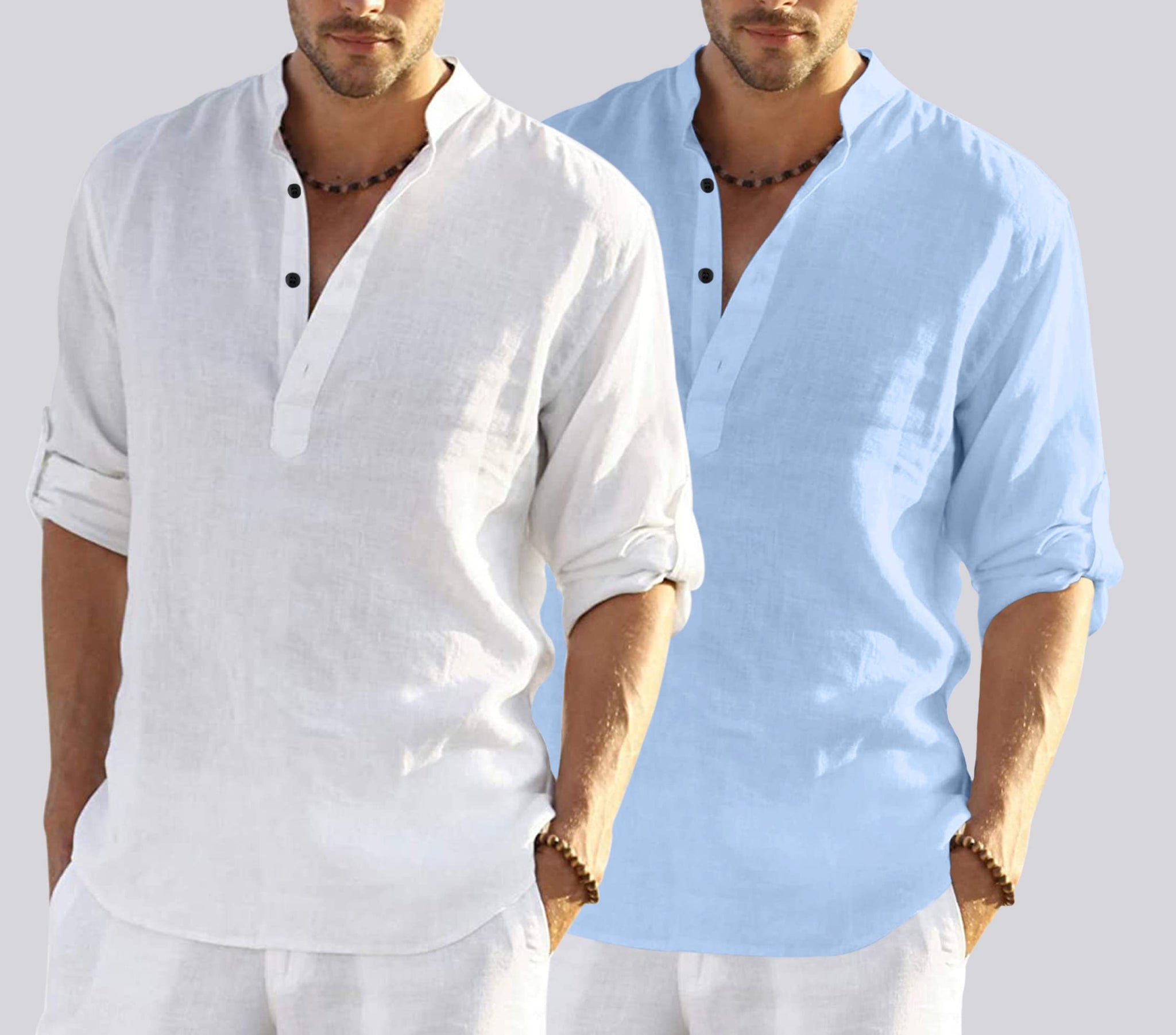 Bellstone Men'S Solid Regular Fit Dress Shirt (Kurta800Combo_White_Skyblue_S Sky Blue