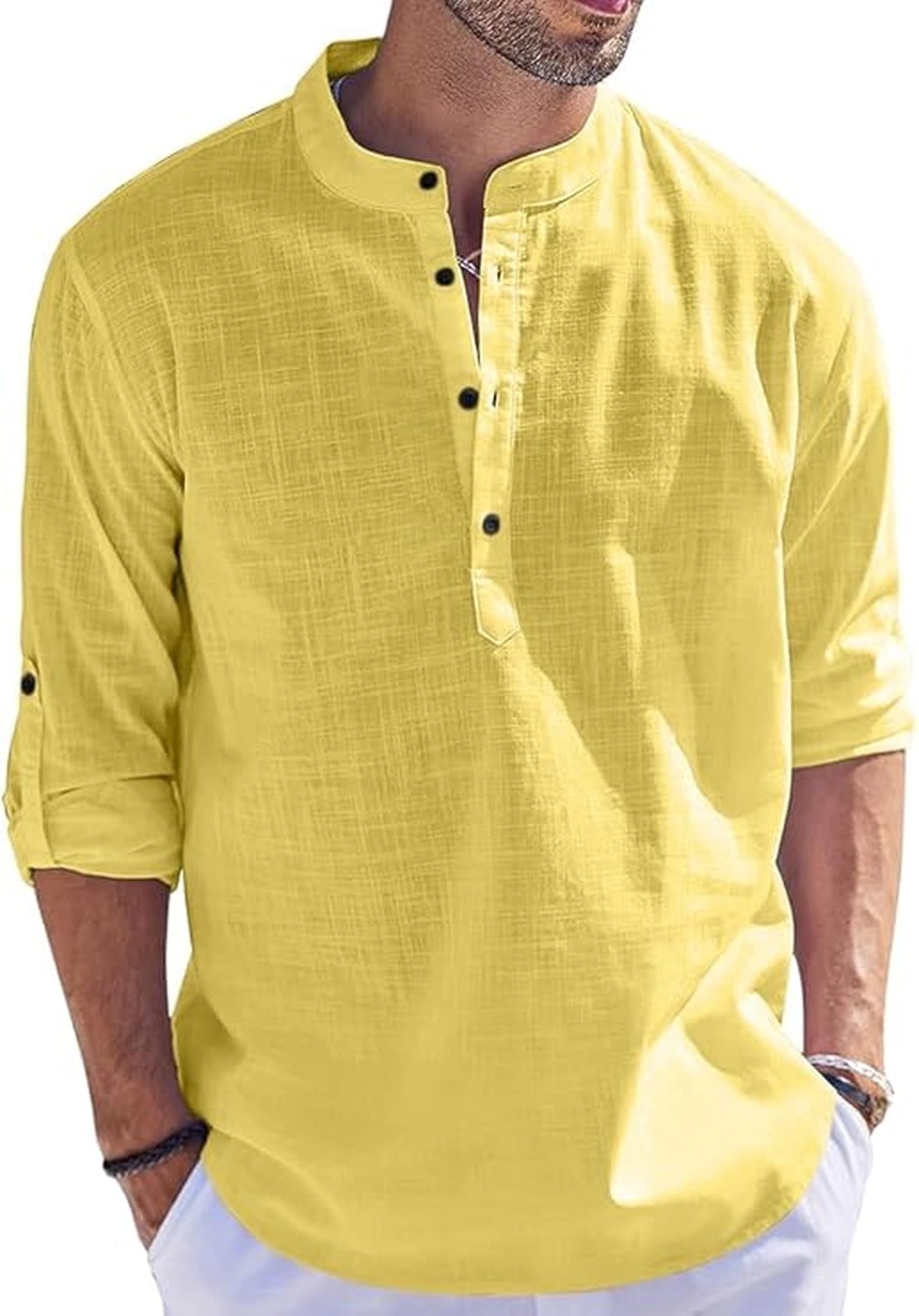 Bellstone Men'S Cotton Blend Solid Regular Kurta (Kurta1500_Single_Yellow_Xl, Regular Fit