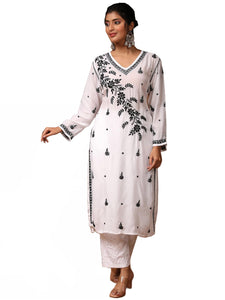 Anni Designer Women'S Cotton Blend Chikankari Embroidered Straight Kurta (Lada White_Xl_White_X-Large),White,XL
