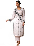Anni Designer Women'S Cotton Blend Chikankari Embroidered Straight Kurta (Lada White_Xl_White_X-Large),White,XL