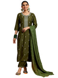 Libas Women'S Silk Blend Kurta Set (Gs947_Olive