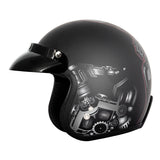 VCAN V85C 3/4 Open Face Motorcycle Helmet DOT Approved (Matte Black Red Skull, Medium)