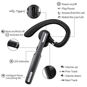 ICOMTOFIT Bluetooth Headset, Wireless Bluetooth Earpiece V5.0 Hands-Free Earphones with Built-in Mic for Driving/Business/Office