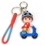 ONCRO Boy on Scooty Character Keychain 3D Cartoon Keyring for Bike Car Scooter Motorcycle School Bag Gift for Kids Men Women Boy