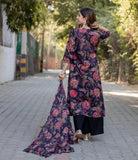 Anni Designer Women'S Cotton Blend Floral Printed Straight Kurta With Palazzos & Dupatta (Japa-Blue_S_Blue_Small),Blue,S,Cotton Blend,Regular,Dupatta