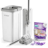 JOYMOOP Mop and Bucket with Wringer Set and Floor Cleaner Pods, Flat Floor Mop with 3 Reusable Microfiber Pads, Wet and Dry Use,