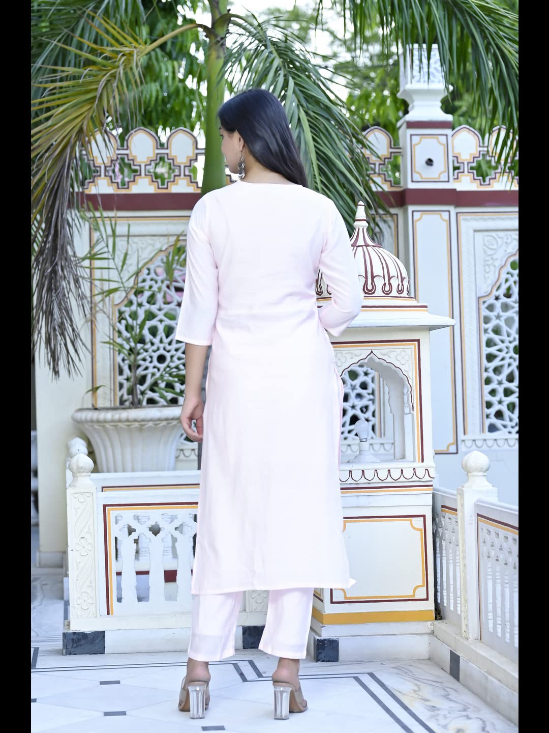 Anni Designer Women'S Cotton Blend Straight Printed Kurta With Pant & Dupatta (Bursh-Peach-Nw-Cmd_Xxl_Peach_Xx-Large),Peach,2XL,Cotton Blend,Regular,