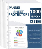 Sheet Protectors, PANDRI 1000 Pack Clear Heavy Duty Plastic Page Protectors Sheet Reinforced 11-Hole Fit for 3 Ring Binder Fits 