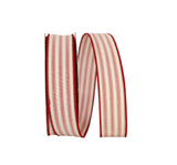 Reliant Ribbon Ticking Linen Stripe Wired Edge Ribbon, 11/2 Inch X 20 Yards, Red