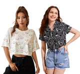 Toplot Women'S Casual Printed Crop Top With Short Sleeve Pack Of 2 (Combo-5135-Blk-Sml-L),Black-Smile,,B0CCXTSNQ4