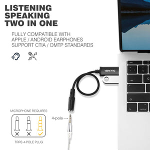 DUKABEL USB to 3.5mm Jack Audio Adapter, USB to Aux Cable with TRRS 4-Pole Mic-Supported USB to Headphone AUX Adapter Built-in C