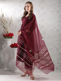 Gosriki Women'S Rayon Blend Anarkali Solid Kurta With Pant & Dupatta (Jaynti Wine-Vks04-Gs_L_Wine_Large),Wine,,B0DJWGNCPJ