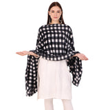 Bravezi Polycotton Womens Checkered Scarf And Stoles For Winter_Black