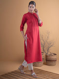 Libas Women'S Cotton Straight Kurta (4339_Maroon Maroon L
