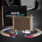 G-PLUS Gold 15 Row AN10-10AN Universal Engine Transmission Oil Hose End Kit & Oil Cooler Kit Aluminum