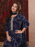 Anni Designer Women'S Cotton Blend Straight Printed Kurta With Pant & Dupatta (Manini Blue_Xl_Blue_X-Large),Blue,XL,,,