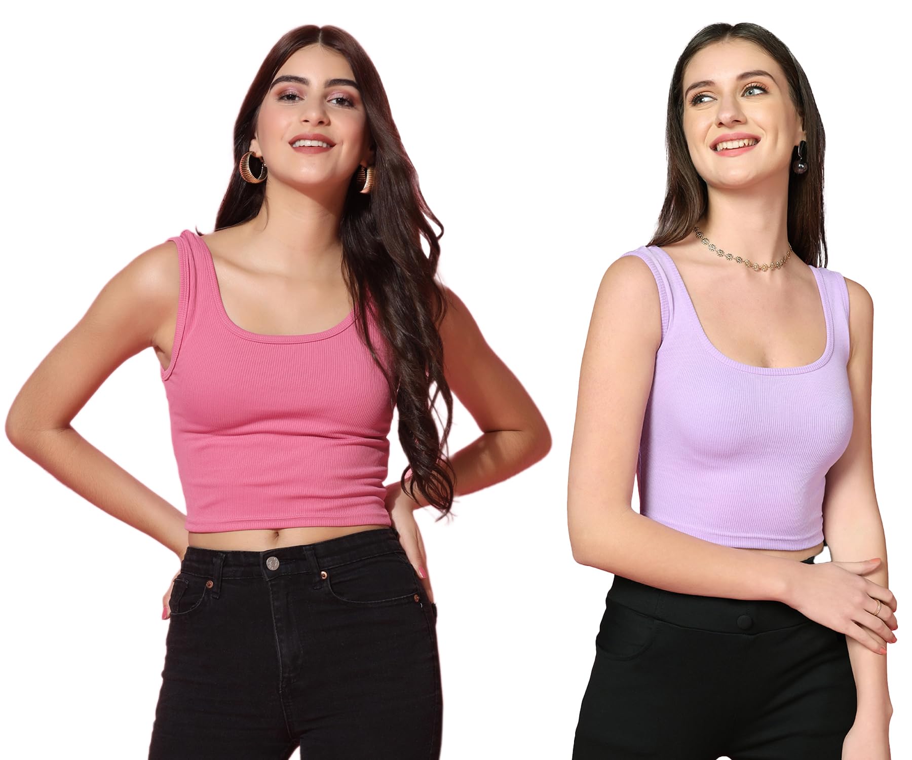 Toplot Women'S Combo Solid Ribbed Scoop Neck Sleeveless Slim Fit Tank Top Pack Of 2 (Combo-5069-Pnk-Prl-S),Pink-Purple,,B0CG5HS2BX