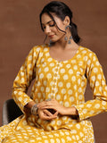 Libas Womens Printed Cotton A-Line Kurta With Trousers Mustard M