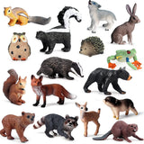 RCOMG 16pcs Forest Animal Baby Figures - Woodland Creatures Miniature Set, Cake Toppers, Educational Birthday Gifts for Kids & T