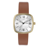 Timex Analog Watch For Women With Silver-Tone Square Dial & Tan Leather Strap Band Water Resistant Women'S Wrist Watches - Twel2