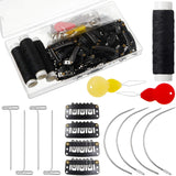 85 Pieces Hair Extensions Clip Wig Making Set, Includes 50 U-Shape Snap Clips, 10 Curved Needles, 20 T-Pins, 3 Rolls Weaving Thr