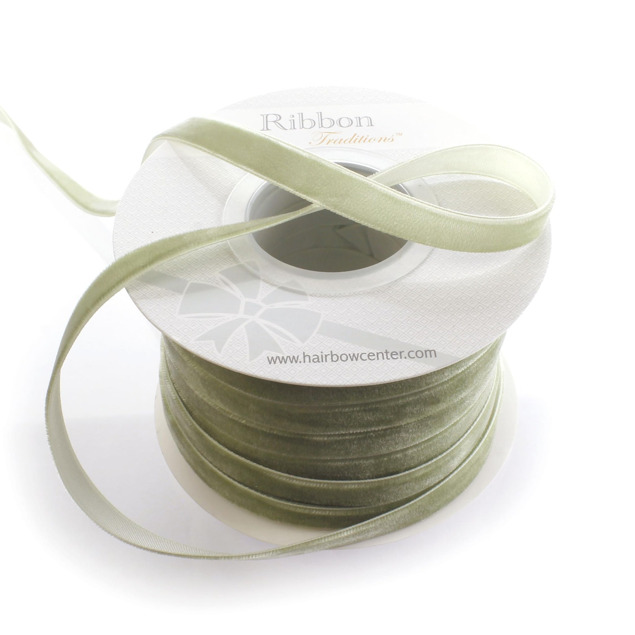 3/8 Velvet Ribbon - Narrow Single-Sided Craft Trim for Hair Bows, Sewing & Gift Wrapping - (Rustic Sage, 25 Yards)