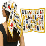 Anshmjimn Women Square Printed Scarf 90X90 Cm | Soft Silk Feel Cat Pattern Bandana | Head Hair Neck Scarf | Fashion Accessory Fo