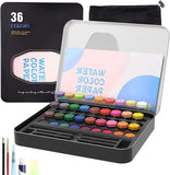 Urban Box Watercolor Painting Set, 36 Colors With Water Brush Pen, Metal Case & Velvet Pouch, Portable Kit For Artists And Begin