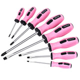 FASTPRO 8-Piece Pink Magnetic Screwdrivers Set with 4 Phillips and 4 Slotted Tips, Precision Screwdriver Repair Tool Kit for Wom