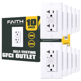 Faith [10Pack] 20A GFCI Outlets, NonTamperResistant GFI Duplex Receptacles with LED Indicator, SelfTest Ground Fault Circuit