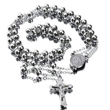 30 Stainless Steel Rosary Beads Necklace 6mm Silver Color with Jesus Christ Crucifix Cross