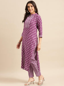 Gosriki Women'S Cotton Blend Straight Printed Kurta With Pant (Raina Purple-Nwg-Gs_L_Purple_Large),Purple,,B0CBPSFY9W