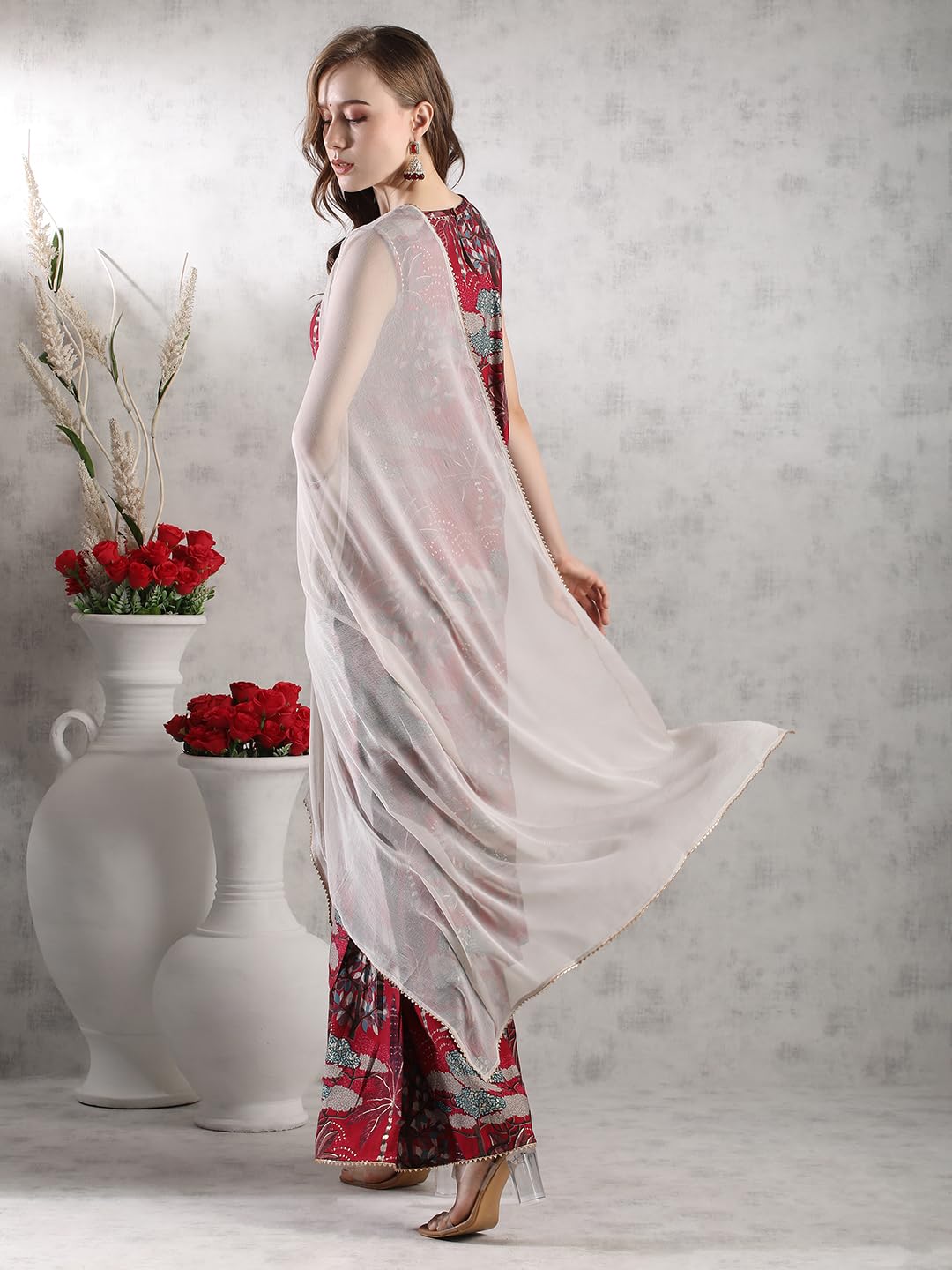 Anni Designer Women'S Rayon Blend Straight Printed Kurta With Palazzo & Dupatta (Bagmati Maroon_S_Maroon_Small),Maroon,S,Rayon Blend,Regular,